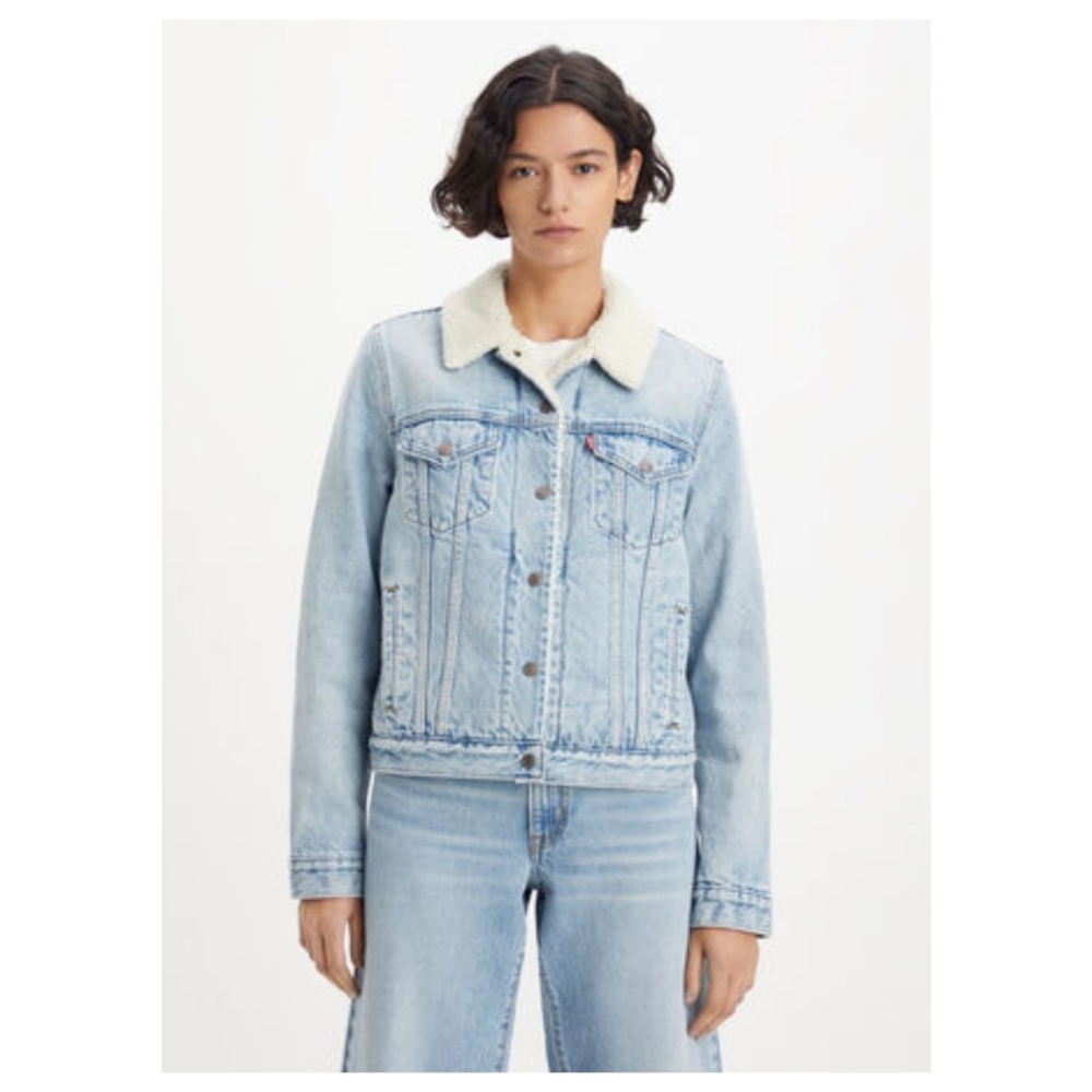 levi's boho light blue denim jean sherpa quilted lined original trucker jacket